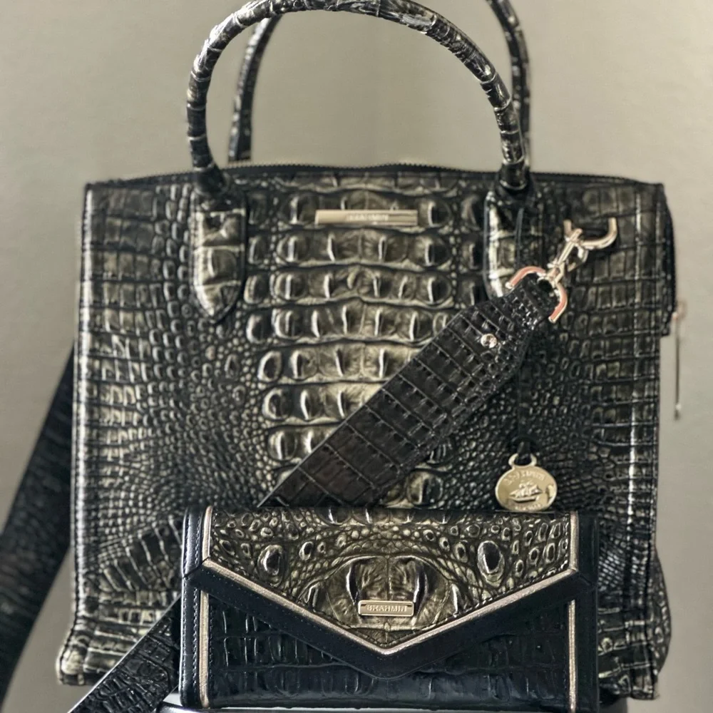 Brahmin Black Embossed Satchel and Wallet Set - Picture 2 of 5